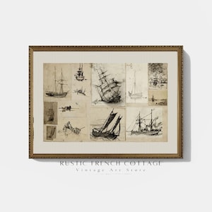 Dibujo de velero antiguo | Arte náutico para oficina o estudio | Ilustración de barco del Viejo Mundo | Impresión marítima elegante