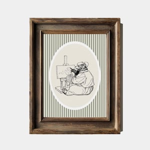 Playful Woodland Bear Nursery Print | Vintage Baby Room Wall Art | Cute Green sage vintage nursery art | Farmhouse Nursery Digital Download