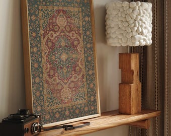 Antique Oriental Rug Wall Art | Heritage prayer rug Reproduction | Historic Persan Motifs | Bohemian printed art