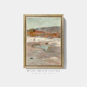 Impresión de pared con océano pastel | Arte de paisaje playero vintage para un dormitorio sereno | Decoración estilo cabaña costera para una casa de playa