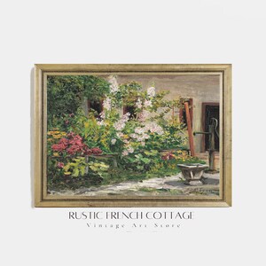 Spring garden painting, botanical art, vintage floral art, digital art, country house art, rustic cottage décor, spring vintage painting