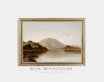 Vintage Lake Painting | Muted Vintage Art | Landscape with lake in Italy | Rustic Art | Cottage decor | PRINTED AND SHIPPED vintage wall art
