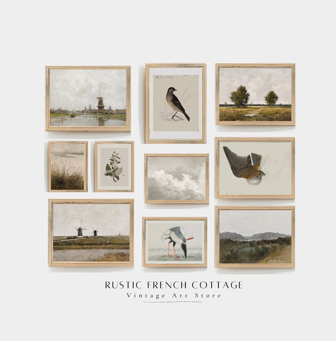 French Country Vintage Gallery Set in Green | Printed and Shipped Art ...