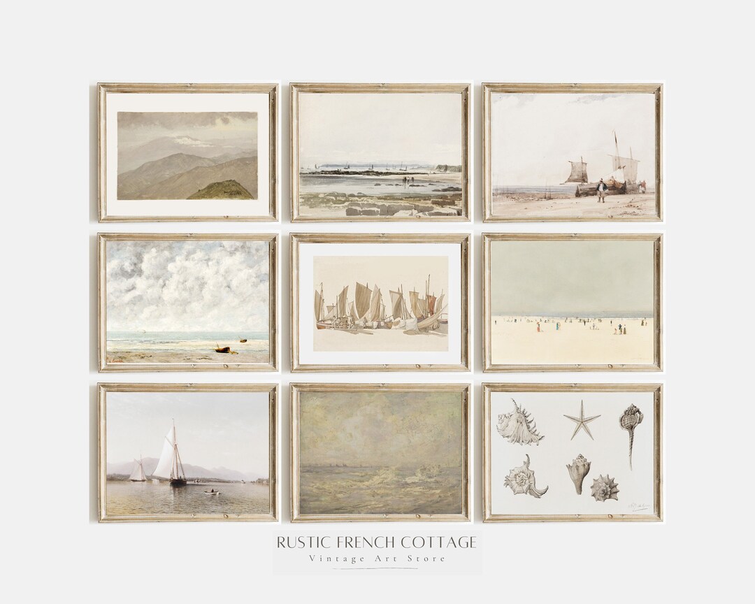 Vintage Beach Wall Art Set of 9 Prints Coastal Art Prints Etsy