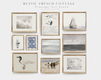 Neutral vintage gallery set | Vintage Gallery Wall Set | Light Soft Neutral Prints | PRINTABLE French Country Decor | seascape gallery wall