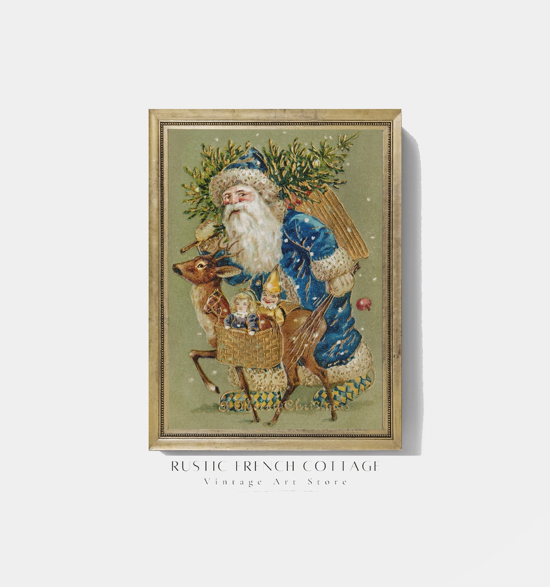 Vintage Santa Claus Wall Art in Green Retro Christmas Art Etsy
