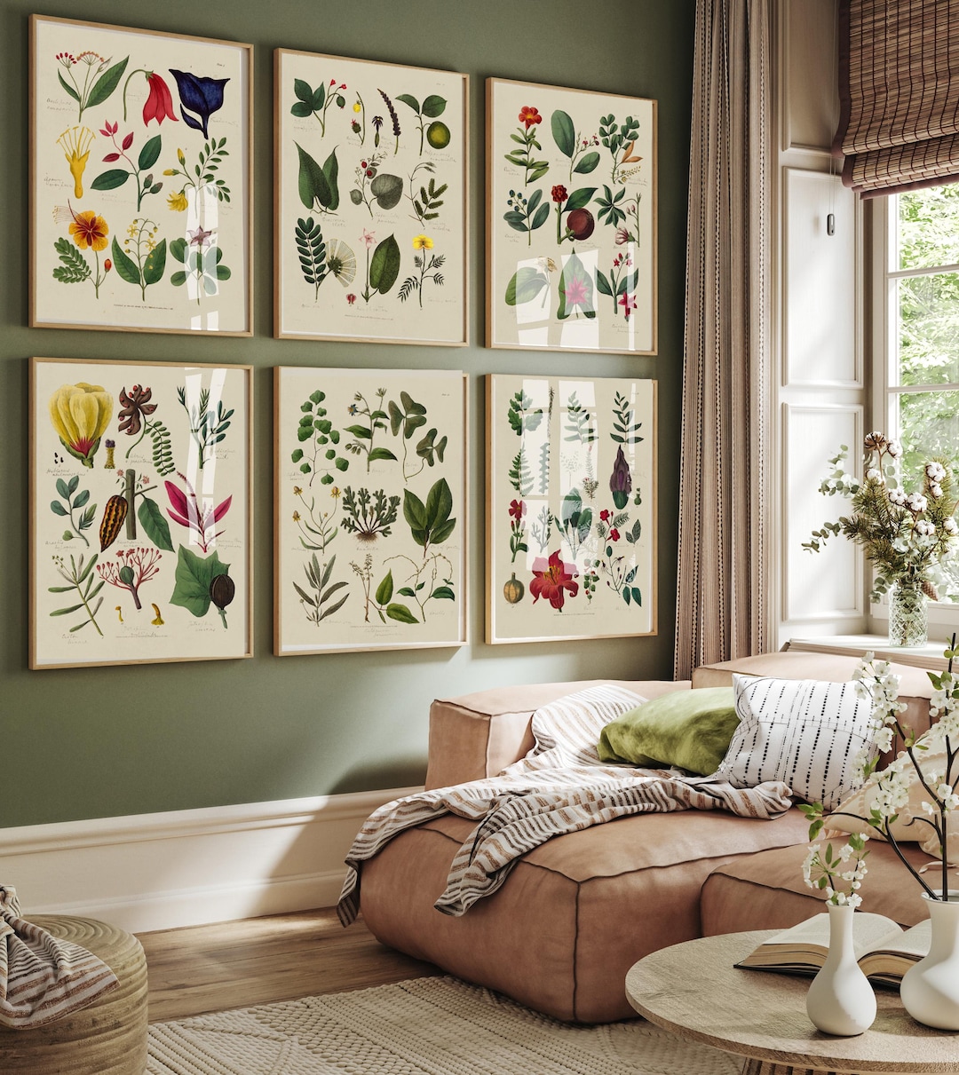 Vintage Botanical Wall Art Set of 6 | Floral Plant Illustration Prints ...