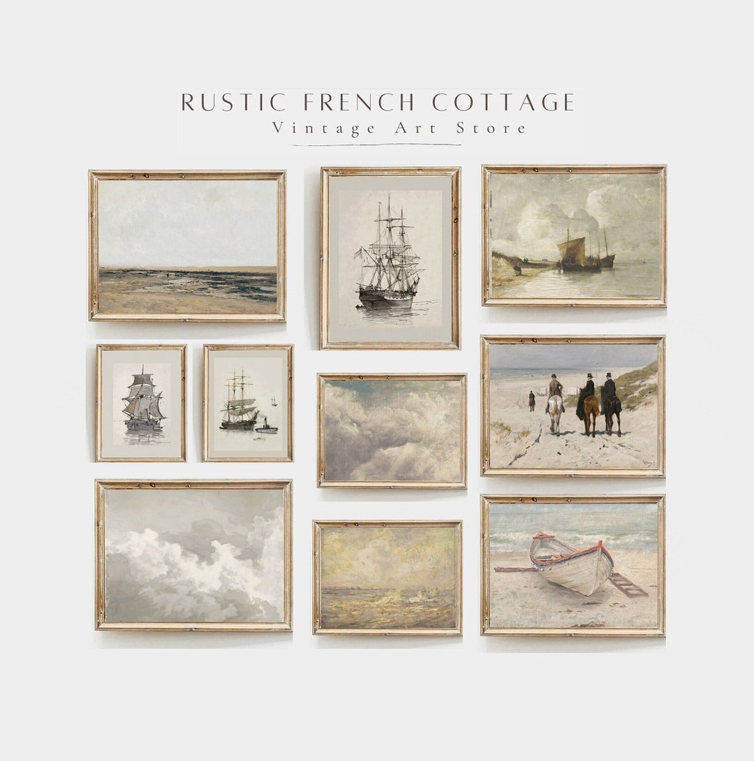 Vintage Coastal Gallery Set | Nautical Art for Beach House | Antique ...