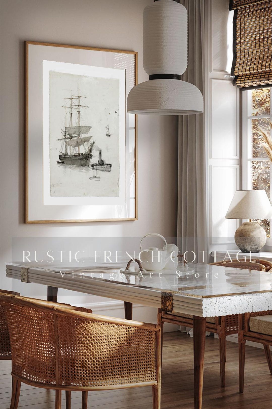 Elegant Vintage Sailboat Digital Wall Art | Antique Nautical Sketch ...