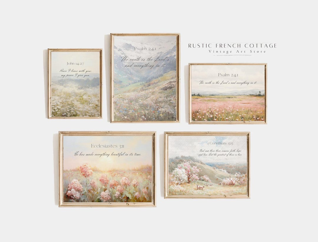Set of 5 Bible Verse Prints | Christian Wall Art Set | Scripture Decor ...