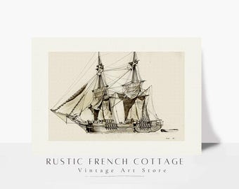 Antique sailboat sketch print | Vintage nautical wall art | Elegant sailing ship drawing | Gift for sea lovers | coastal homes wall art