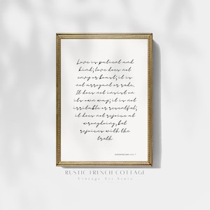 Corinthians Minimalistische Muurkunst | Liefde is geduldig bijbelcitaat print | Vintage christelijke Bijbelposter digitale kunst