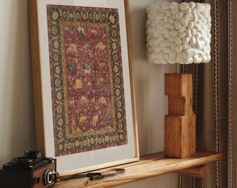 Antique Persian Rug Print | Historic Indian Textile Artwork | Vintage Ornamental Prayer rug art | bohemian printed art