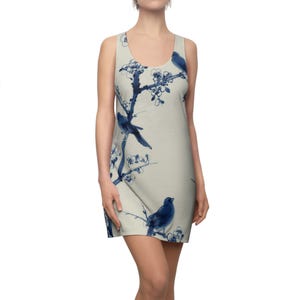 Racerback Dress: Bird and Flower Print, Sporty Fit