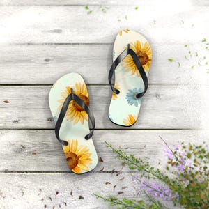 Sunflower Flip Flops, Summer Sandals, Beachwear, Vacation Footwear, Floral Summer Shoes, Outdoor Fun, Relaxation
