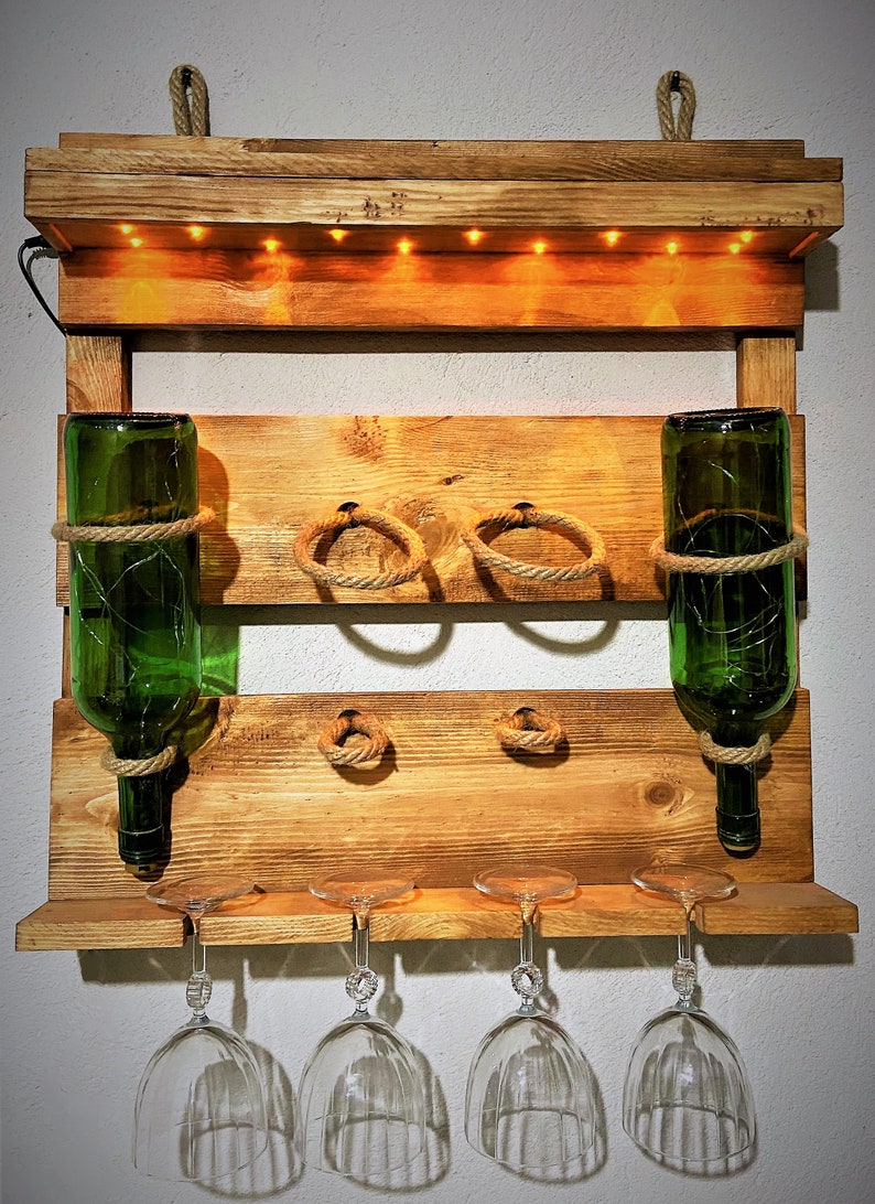 Wooden Led Lighted Wine Rack, Wine Glass Rack, Mini Bar, Mother's Day