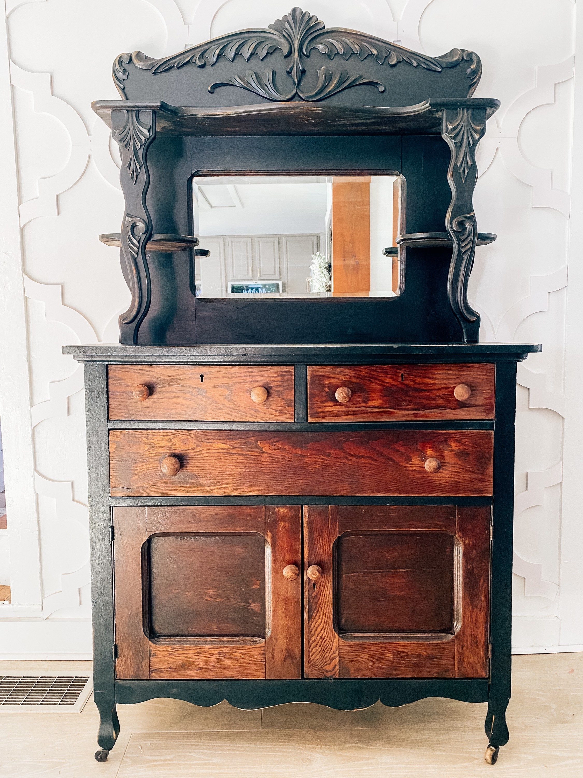 Antique oak sideboard buffet with mirror deals