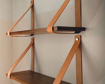 Leather Shelf Strap. Genuine Cowhide Leather Strap for Shelf Support. Easy to assemble! Durable.