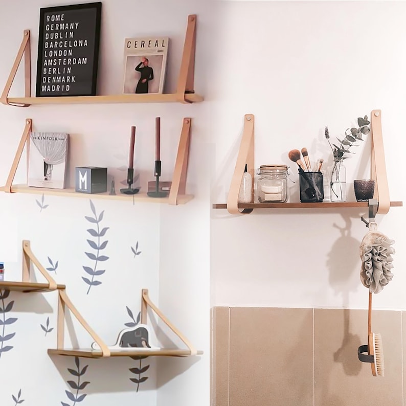 Leather STRAP for SHELF Genuine Cowhide Leather Strip for Shelf SUPPORT