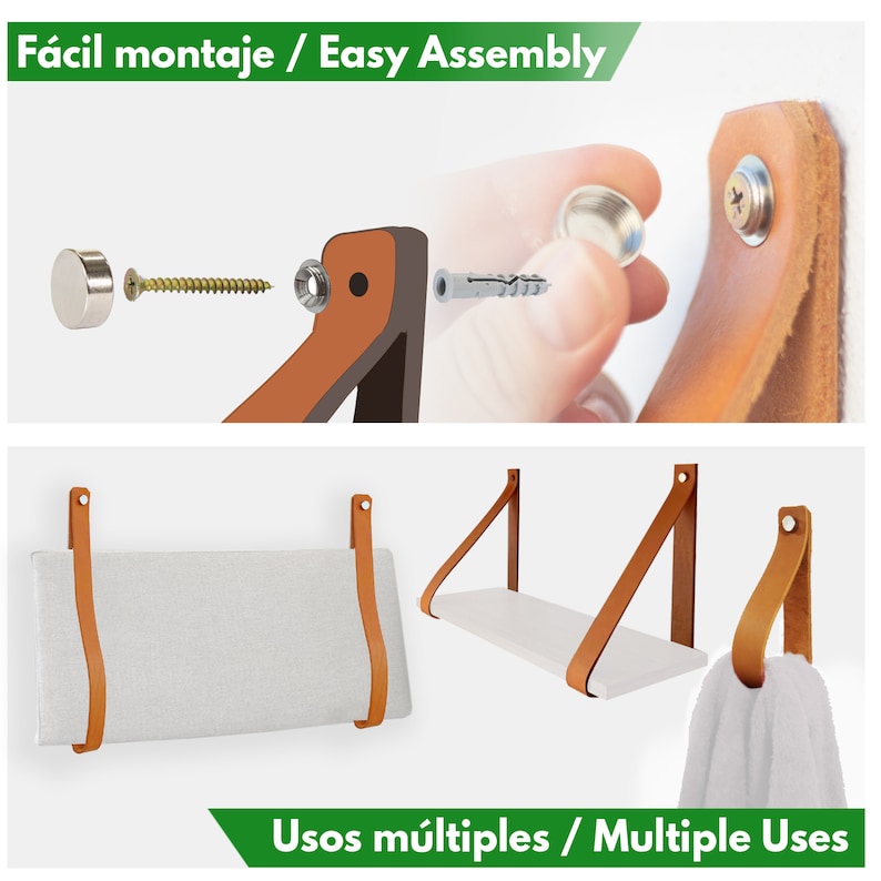 Leather STRAP for SHELF Genuine Cowhide Leather Strip for Shelf SUPPORT