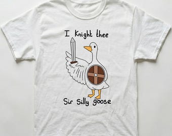 Sir Silly Goose Knight Cartoon T-Shirt | Funny Medieval Goose Graphic Tee (DTF Print)
