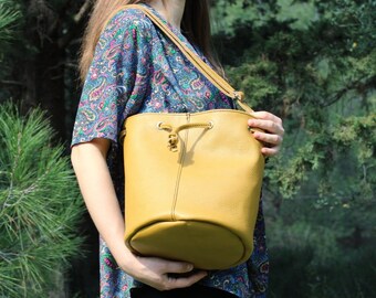 Leather Bucket Bag, Handmade Leather Bag, Crossbody Bag, Leateher Shoulderbag, Leather Bag for Women, Leather Handbag, Bucket Cross Body Bag