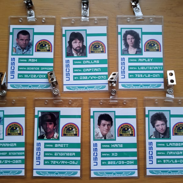 Alien USCSS Nostromo Crew - Clip-on ID Photo Pass Badge Set Prop Collection Cosplay