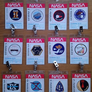 Programme Gemini de la NASA - Ensemble de badges avec photo d'identité à clipser, collection d'accessoires