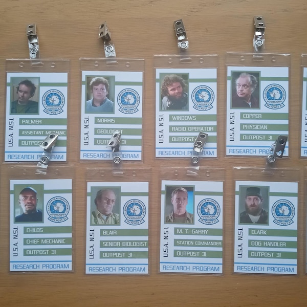 The Thing 1982 Outpost 31 Research Station - Clip-on ID Photo Pass Badge Set Prop Collection Cosplay