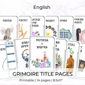 Grimorie TITLE PAGES | Book of Shadows Dividers | Grimoire Dividers | Wiccan Witchcraft Dividers | Printable Grimoire Pages
