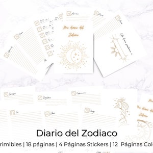 Printable Zodiac Diary | Horoscope Diary | Astrology Planner | Zodiac Diary Spanish | Zodiac Stickers | Zodiac Coloring Pages