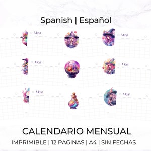 Undated calendar | Spanish Monthly Calendar | Printable Monthly Spanish Calendar | Spanish Calendar without date | Digital Calendar