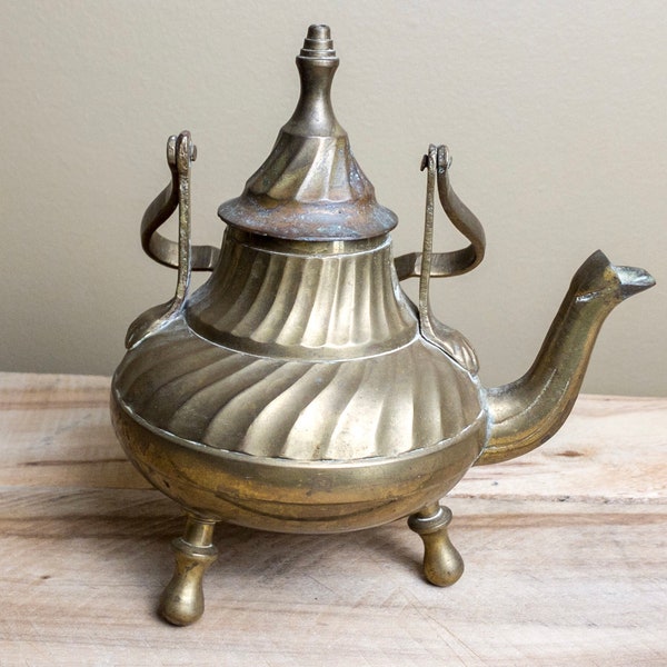 Vintage Antique Middle Eastern Solid Brass Miniature Teapot Indian Moroccan Arabic