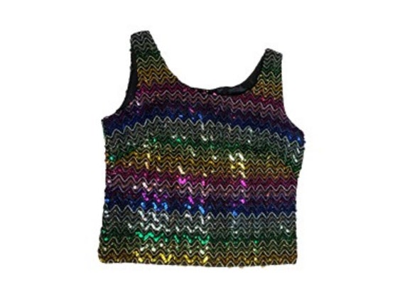 Vintage Jewel Toned Sequined Top / Sleeveless / C… - image 1