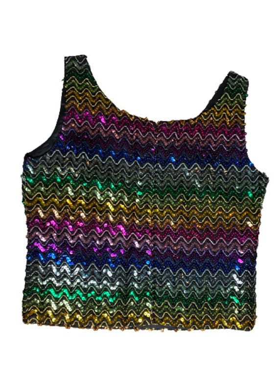 Vintage Jewel Toned Sequined Top / Sleeveless / C… - image 3