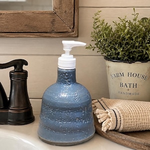 Hand-Thrown Pottery Liquid Soap Dispenser – Slate Blue Stoneware | 16 oz. | Farmhouse Bathroom Decor | Pre-Owned