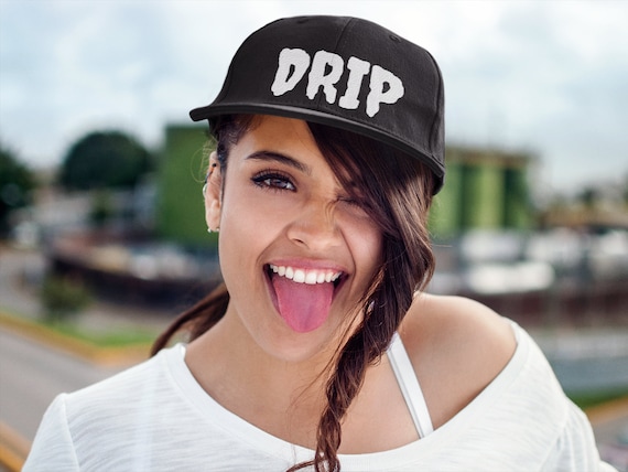 Drip Drip, Flat Brim Hat, Cool Festival Hats, Men's Cap, Cool Hats, Embroidered Hats, Black Fitted Hat, Dope Hat, Black Snapback Hat