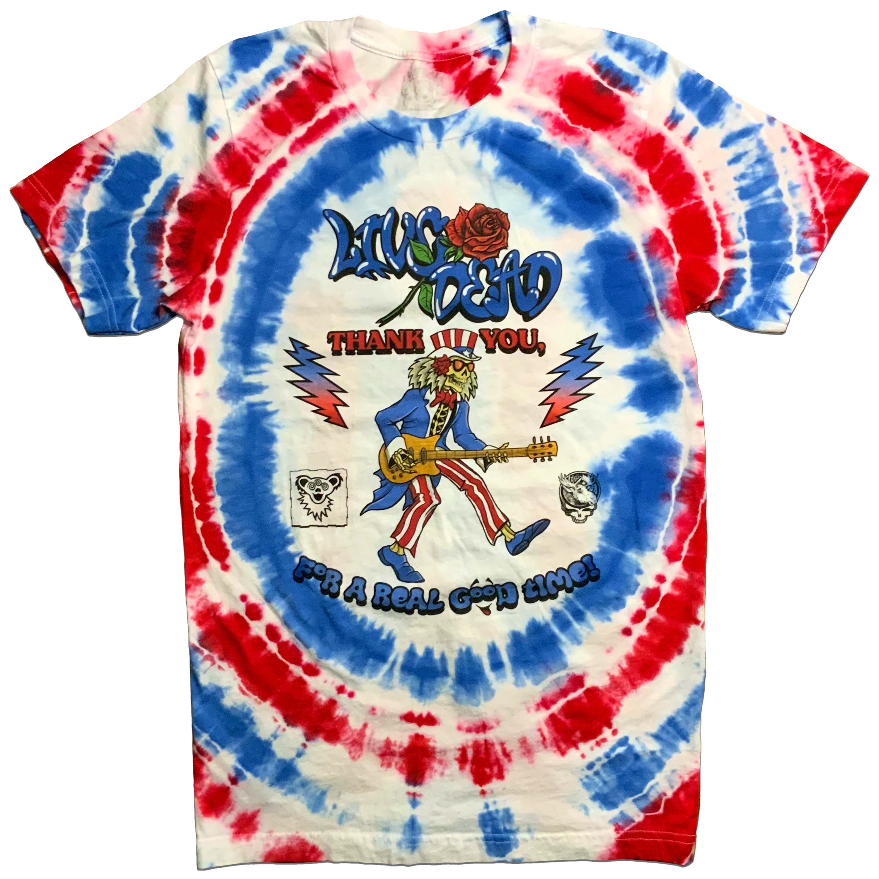 Grateful Dead Vintage Liquid Blue Tie Dye Uncle Sam Skeleton T-Shirt Mens  Medium