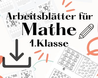 Peut inclure: Feuilles de travail imprimables en noir et blanc pour le mathématiques de première année. Les feuilles de travail présentent diverses activités, notamment le comptage, le traçage des nombres et la correspondance des ensembles. Le titre des feuilles de travail est "Arbeitsblätter für Mathe 1. Klasse".