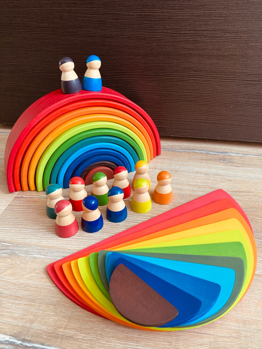 Montessori Rainbow With Semicircle and Wooden Figures, Wooden Dolls ...