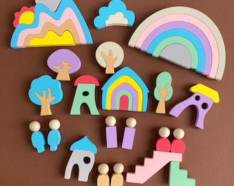 Montessori Wonderland Creative Wooden Playset – Calendario dell'Avvento con 44 pezzi per un divertimento infinito per bambini