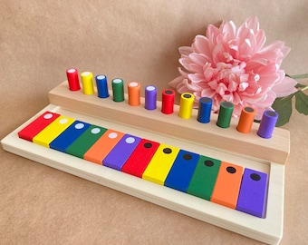 Montessori cylinder game, vine arch, sorting board for learning colors, learning toy, building blocks, plug-in game, concentration game