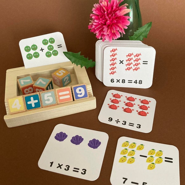 Mathe Spiel Montessori Spiel Holz Spiel Addition, Subtraktion, Einmaleins, Division