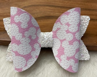 White Mouse Ears Hair Bow – Pink Bow – Magical Theme Park Hair Accessory