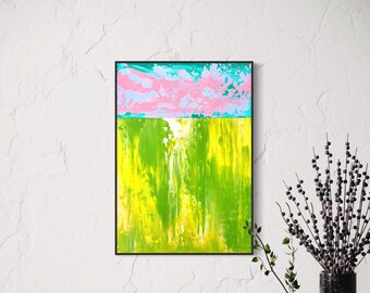 Landscape Painting "Where The Meadows Sing"- Original Abstract Painting- Modern Textured Artwork-Green Blue Painting-Small Painting 32x45 cm