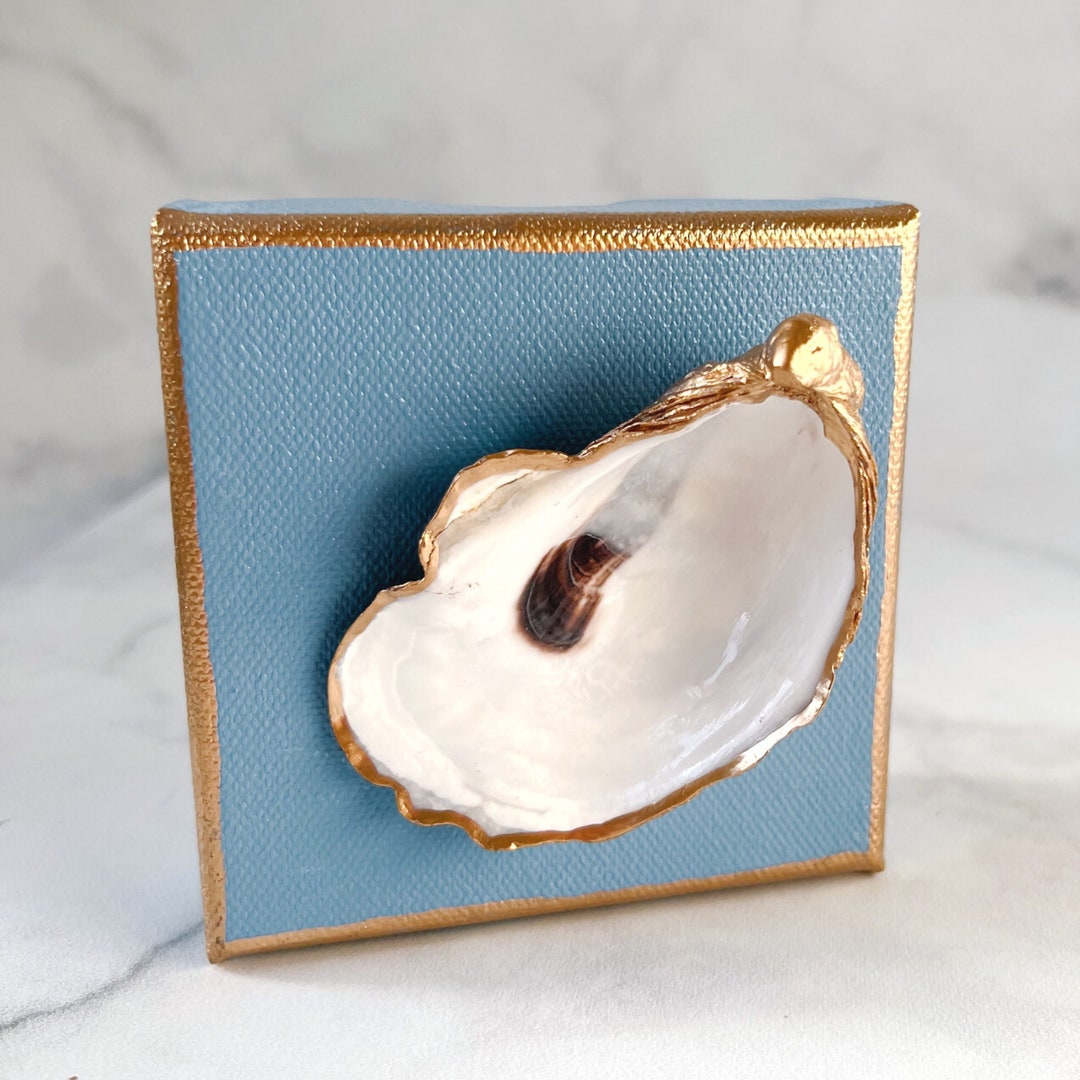 Oyster Art Canvas Blue Oyster Shell Artwork Canvas Coastal Etsy