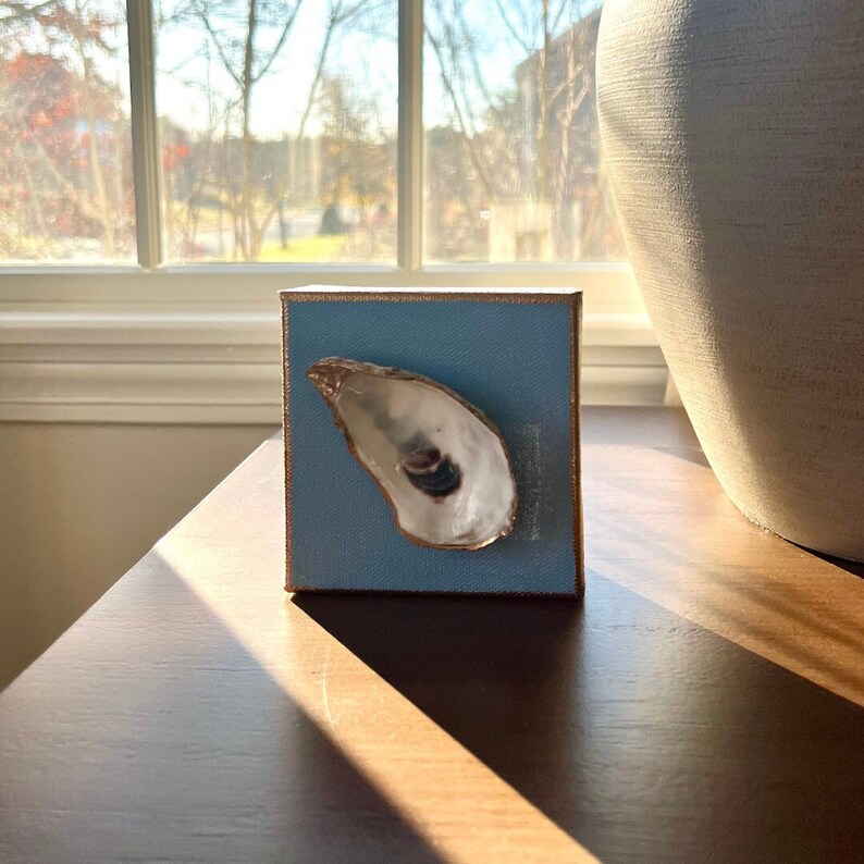 Oyster Art Canvas Blue Oyster Shell Artwork Canvas Coastal Etsy