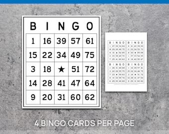 600 Bingokarten - Printable - Schwarz & Weiß - Partyspiel Charity Fundraiser
