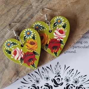 Hand Painted Canal Ware Earrings Big Heart