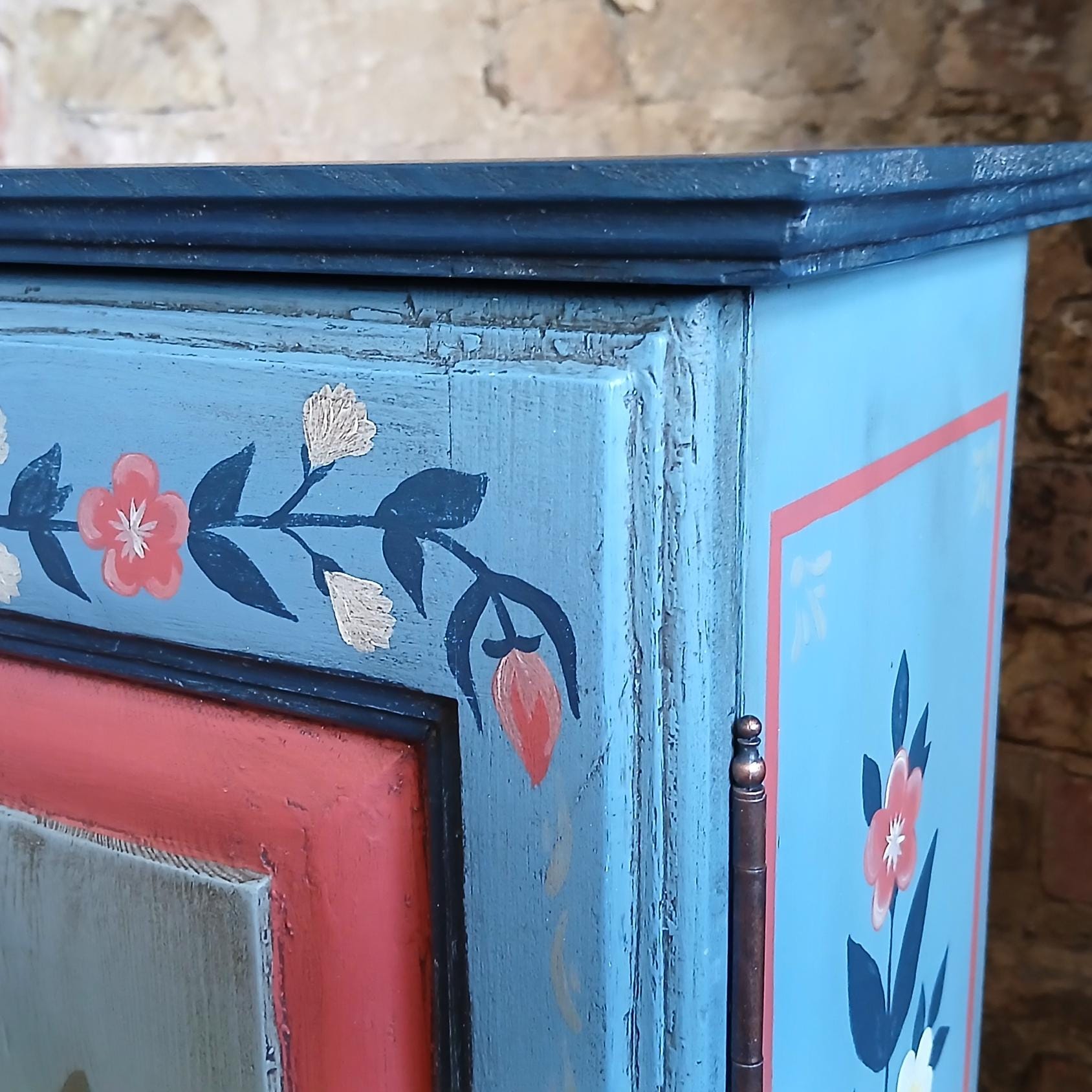 Hand-painted Pine Cabinet With Bauernmalerei Folk Art - Etsy